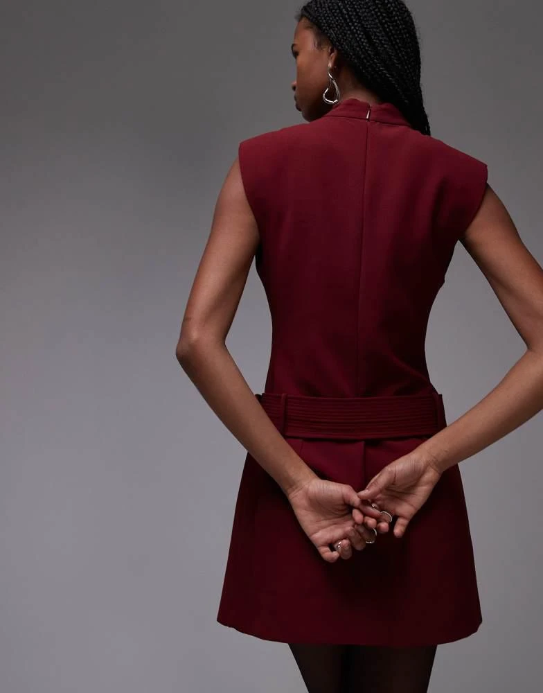 Mango Mango high neck belted mini dress in dark red 4