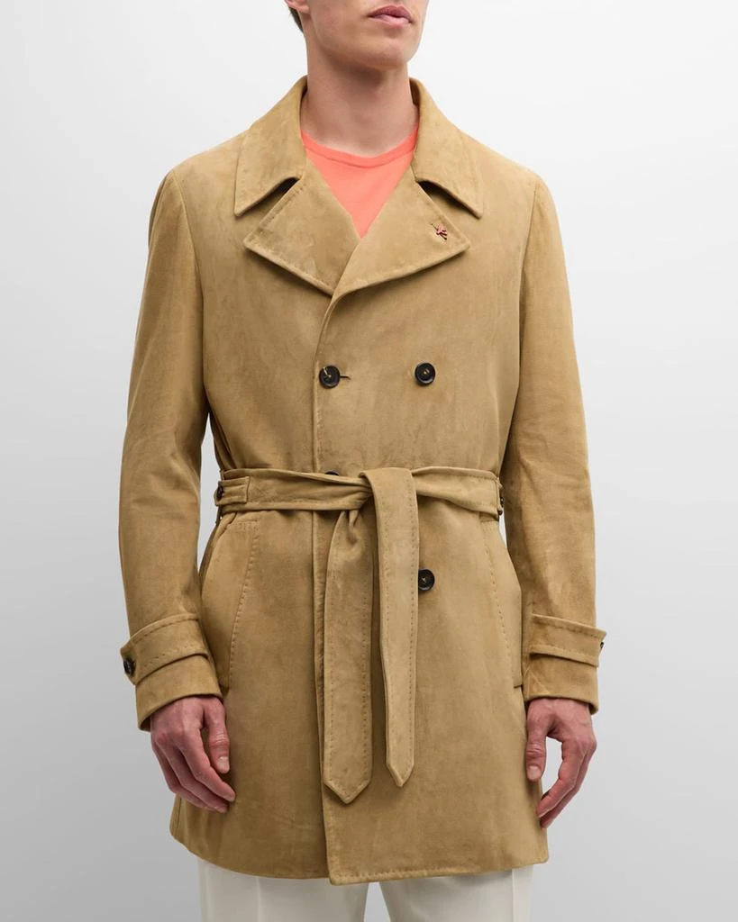 Isaia Men's Belted Suede Trench Coat 4