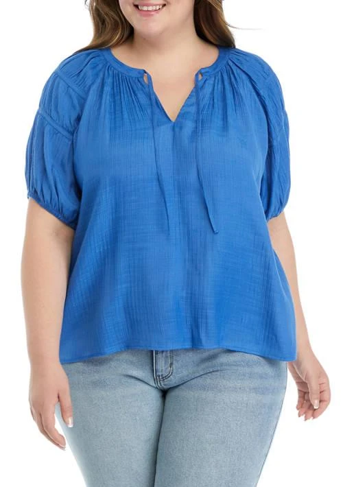 Wonderly Plus Size Linen Like Peasant Top 1