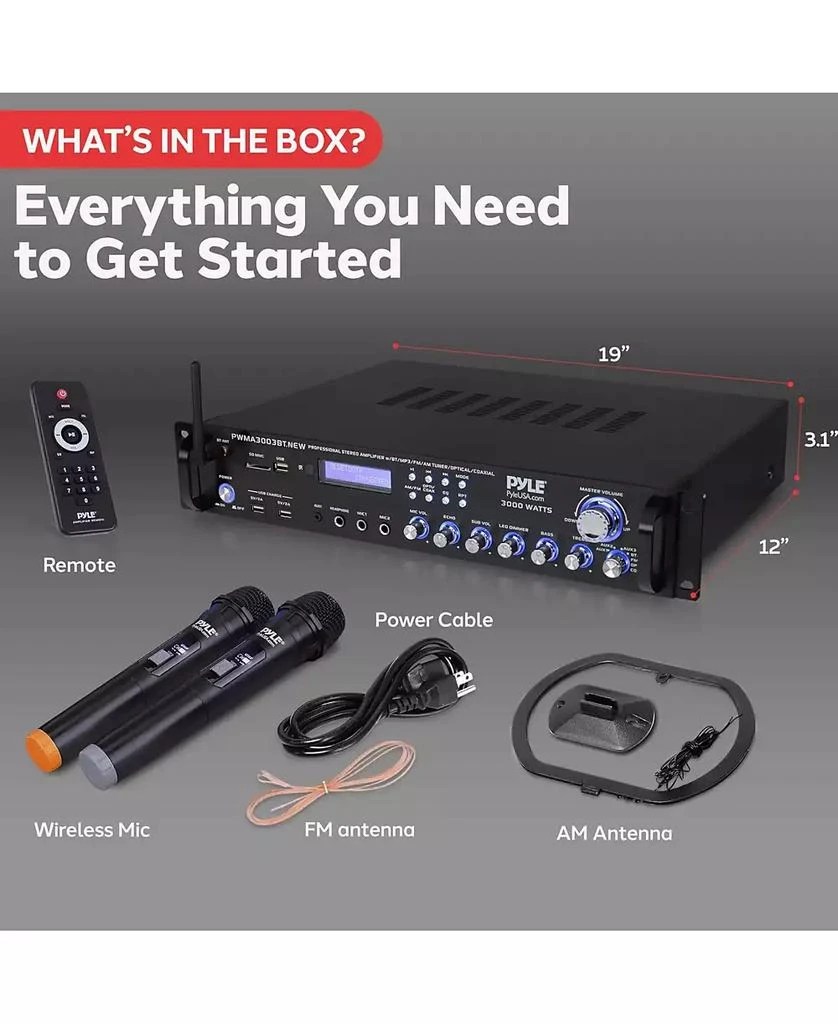 Pyle 3000W Bluetooth Hybrid Amplifier Receiver with VHF Mics 
Multi-Input Support 6
