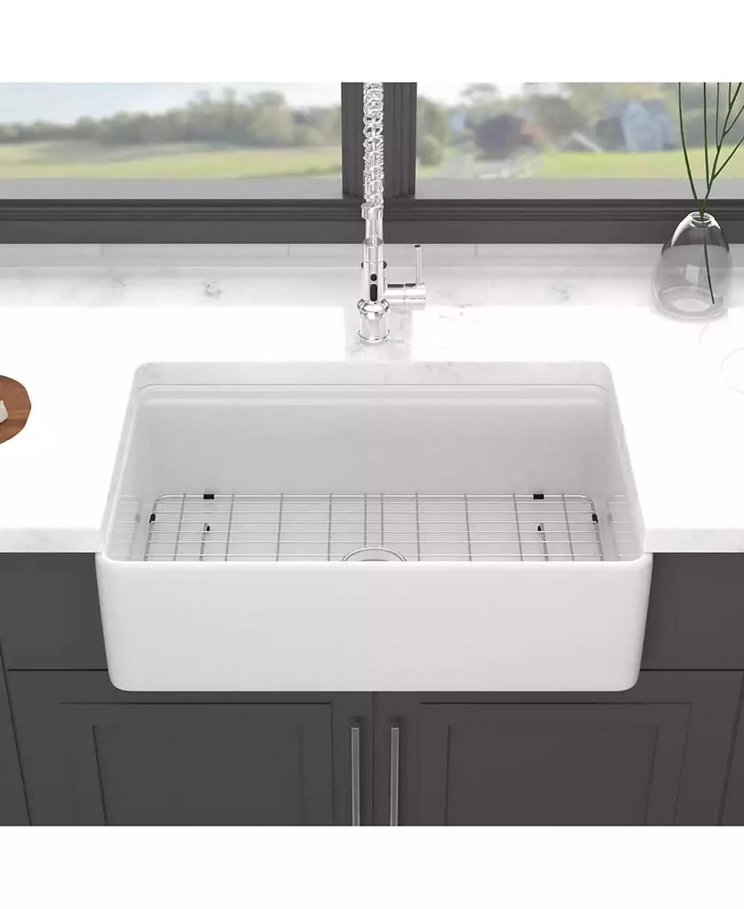 Flynama 33x20x10inch White Farmhouse Sink Porcelain Ceramic Single Bowl Workstation Kitchen Sink 4