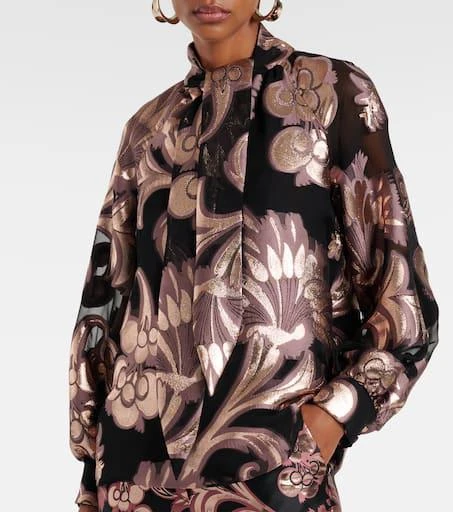ETRO Semi-sheer tie-neck lamé blouse 6