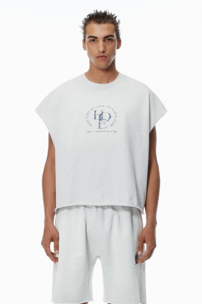 Unisex Distressed Logo Oversized Cotton Muscle Tee – On Sale Now