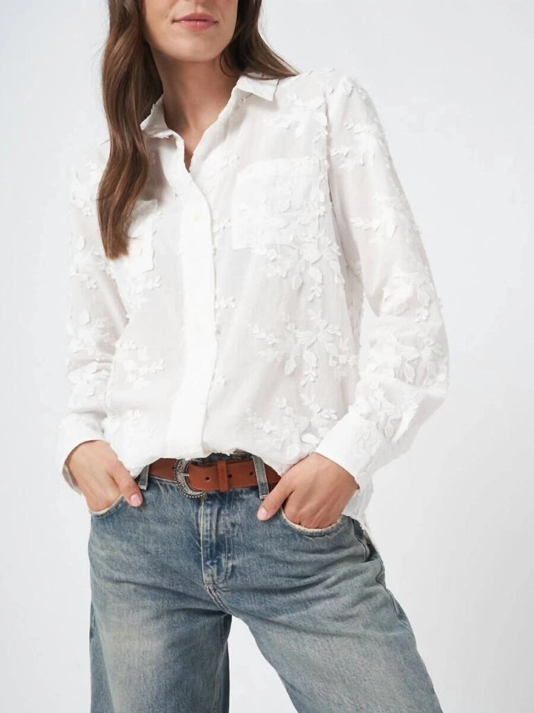 REPEAT cashmere Cotton Shirt Embroidered Flowers In Cream 1