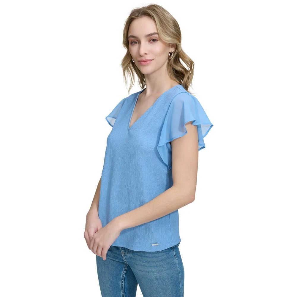 Calvin Klein Women's Chiffon-Sleeve Crinkle V-Neck Top 3