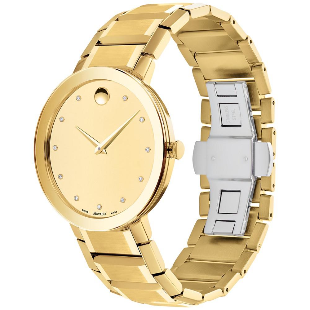 Movado Men's Men's Swiss Sapphire Diamond (1/20 ct. t.w.) Gold-Tone PVD Bracelet Watch 39mm