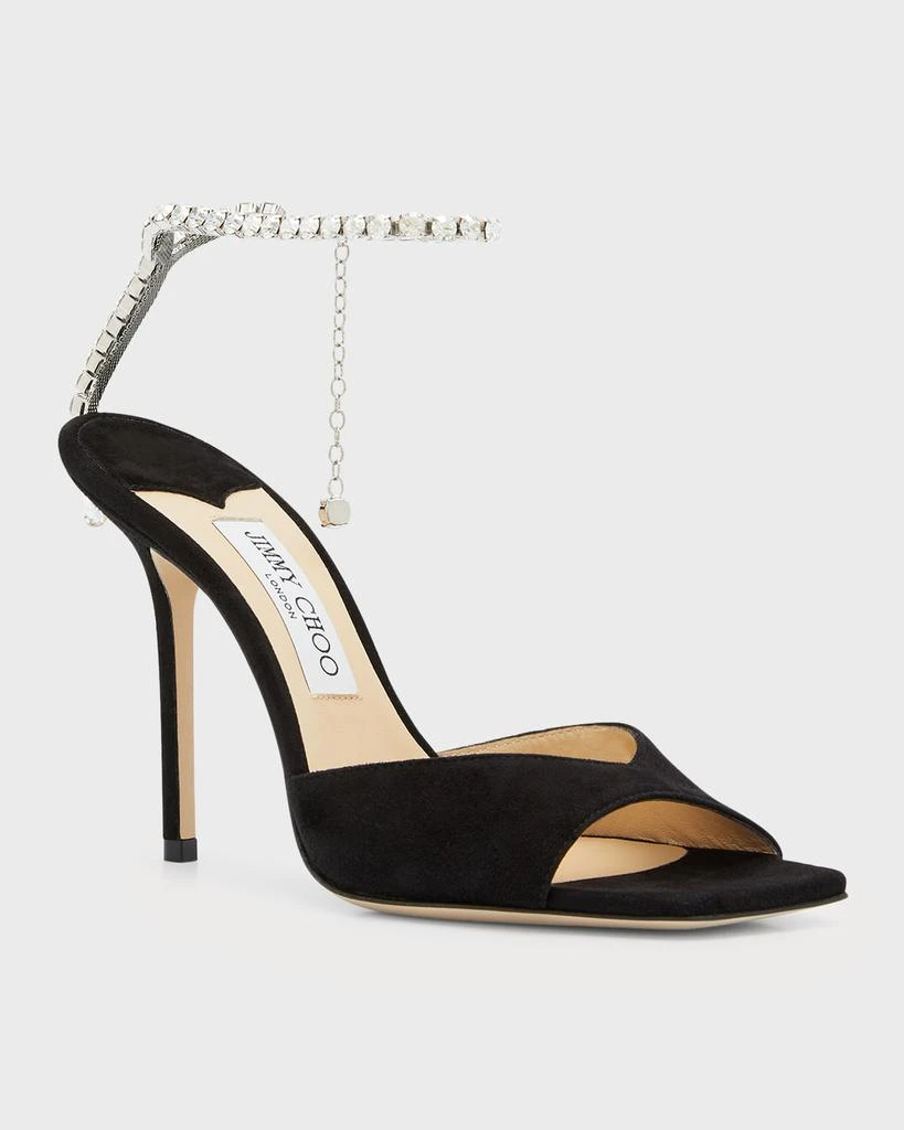 Jimmy Choo Saeda Suede Crystal Ankle-Strap Sandals 3