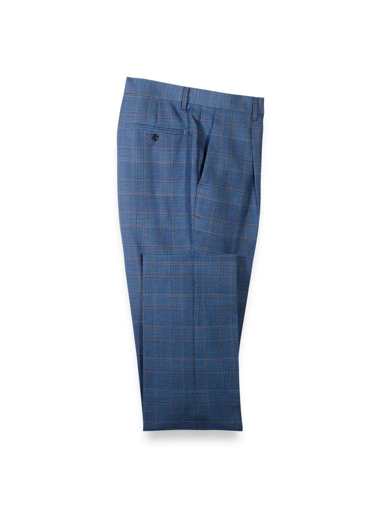 Paul Fredrick Blue/tan Wool Blend Plaid Single Pleat Suit Pants