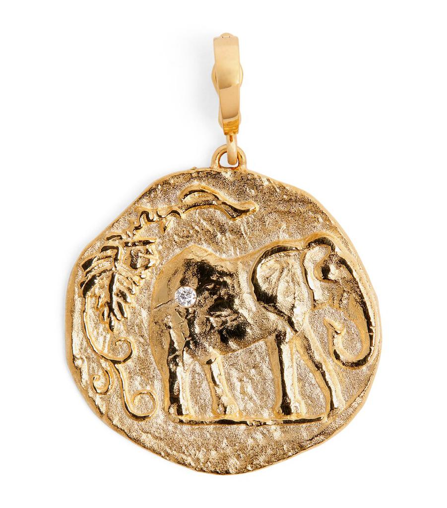 Azlee Large Yellow Gold and Diamond Elefante Coin Charm