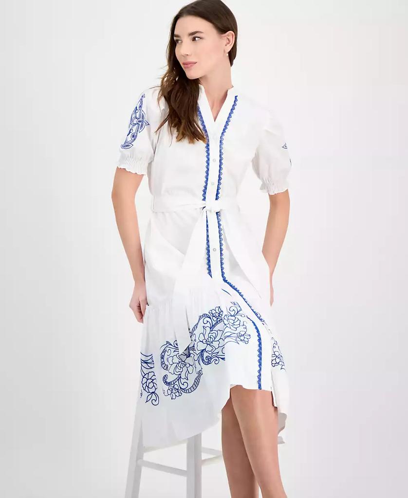 Tahari Women's Cotton Embroidered Fit & Flare Dress
