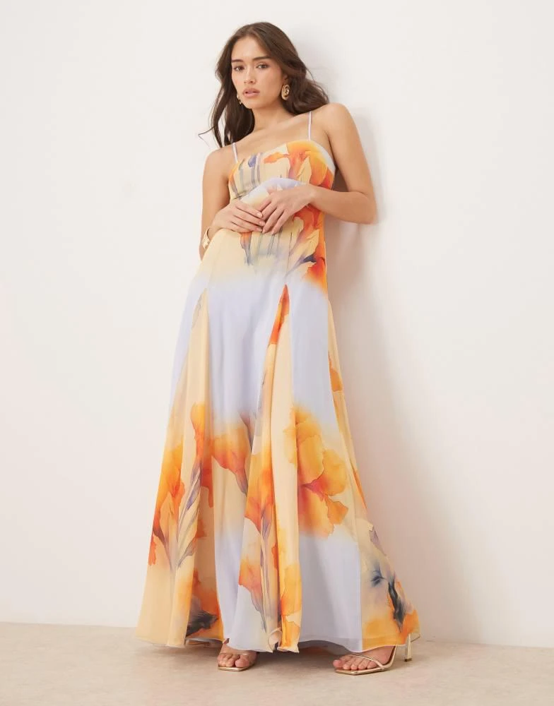 ASOS ASOS DESIGN chiffon strappy maxi dress with deep godets in overblown  floral print - Dresses & Skirts - Free Shipping - BeyondStyle