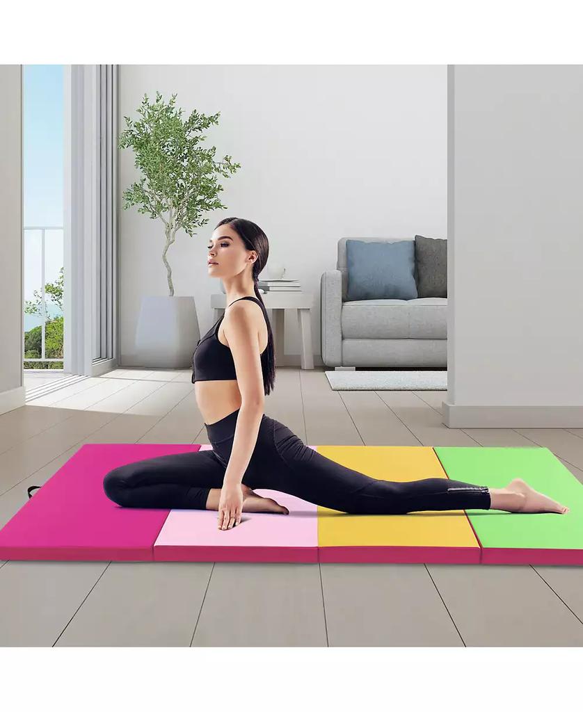 SUGIFT 4-Panel PU Leather Folding Exercise Mat with Carrying Handles-Green