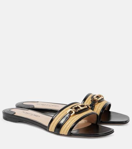 Tom Ford Whitney leather and raffia slides 1