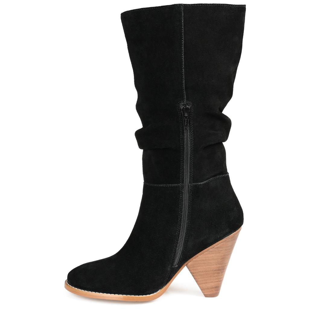 JOURNEE Womens Genuine Leather Syrinn Almond Toe Inside Zip Mid Calf Boots