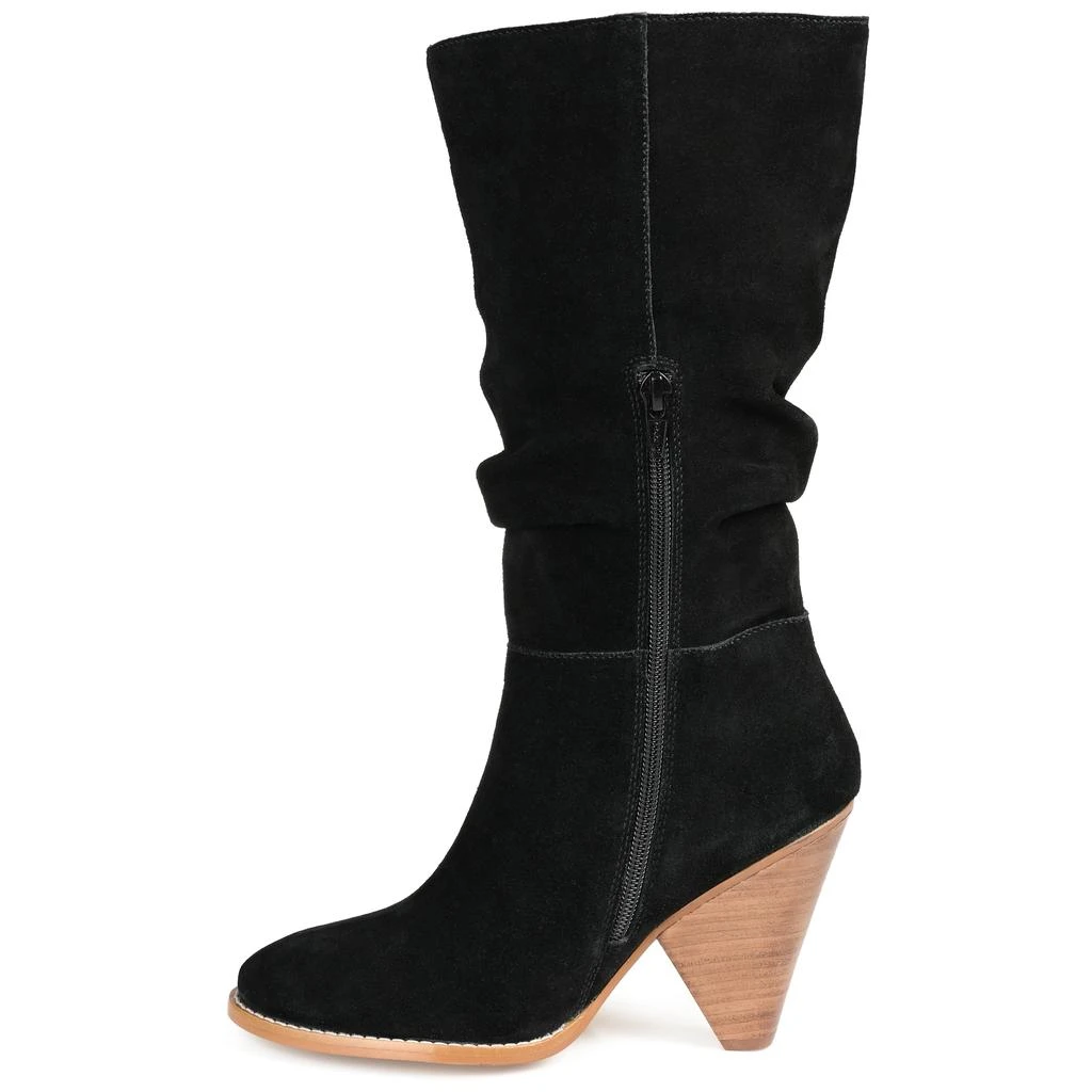 JOURNEE Womens Genuine Leather Syrinn Almond Toe Inside Zip Mid Calf Boots 2