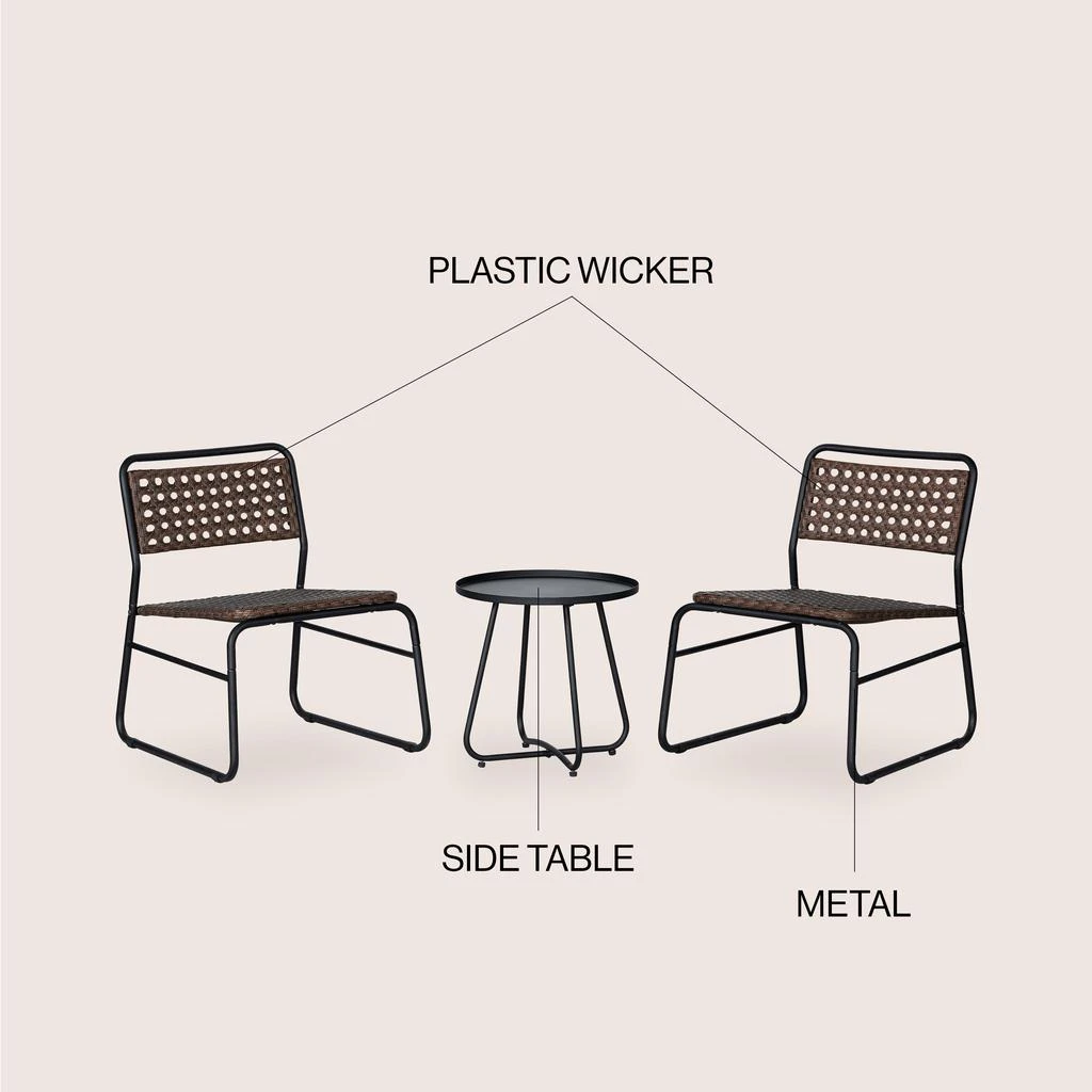 JONATHAN Y Freja 3-Piece Mid-Century Modern Faux Rattan Conversation Outdoor Patio Set, Black/Brown 6