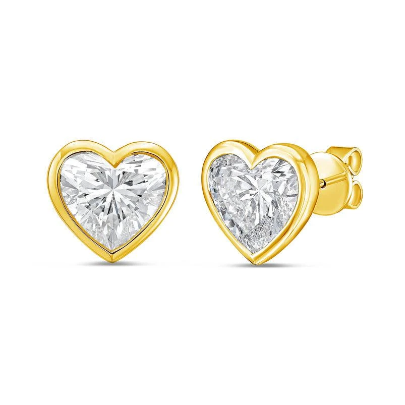 Diana M Jewels 14KT YELLOW GOLD LAB GROWN heart shape STUDS IN A BEZEL SETTING WEIGHING 2.50 CTS TW 2