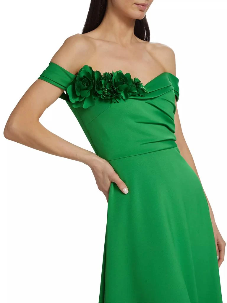 Badgley Mischka Off-the-Shoulder Rosette Midi-Dress 6