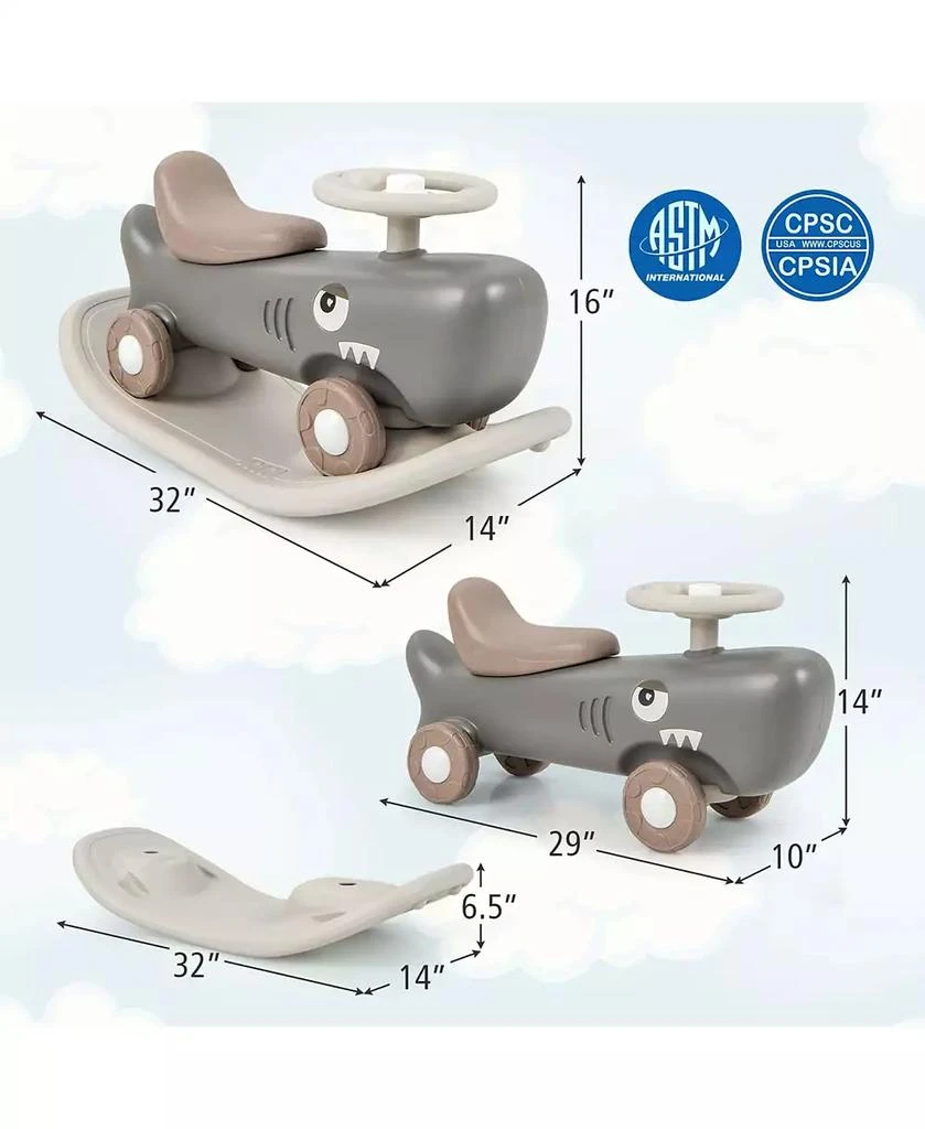 Costway Convertible Rocking Horse & Sliding Car with Detachable Balance Board 2
