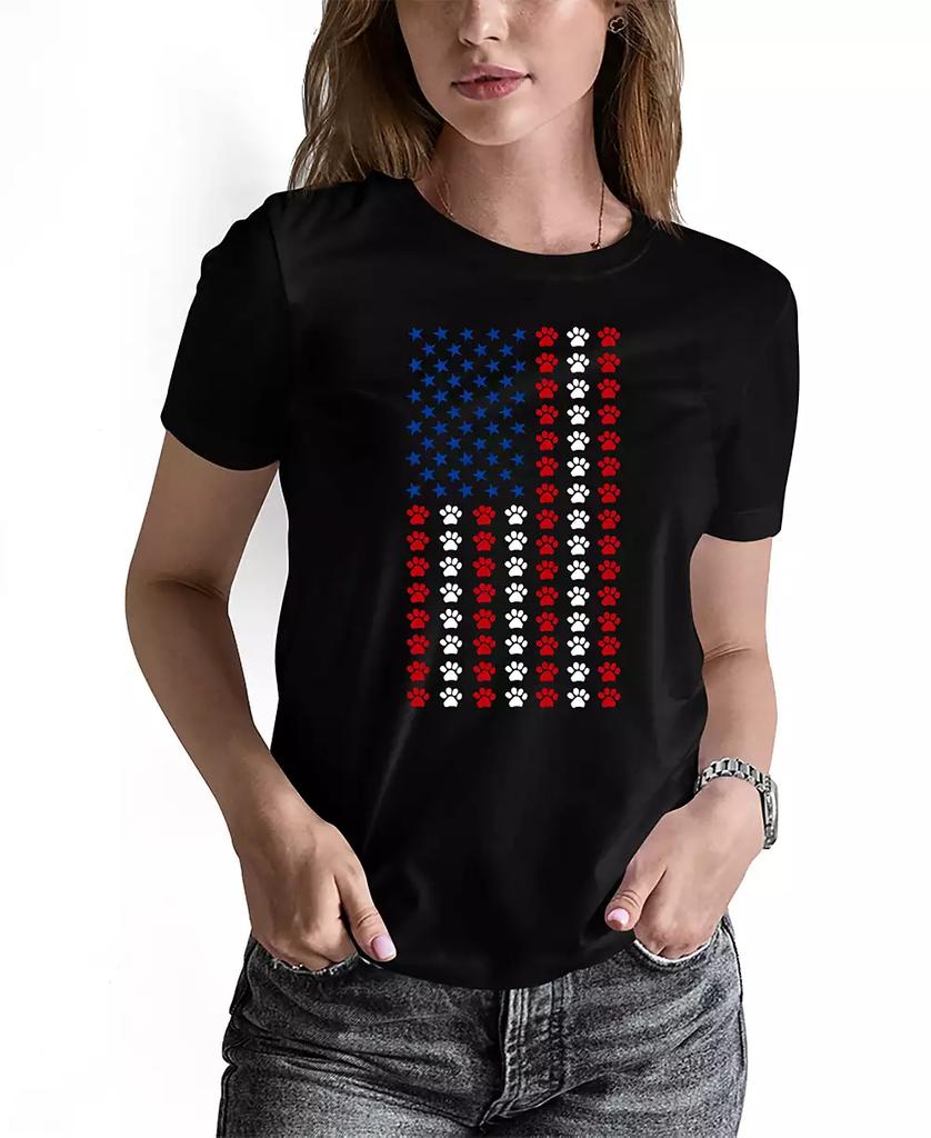 LA Pop Art Women's Paws Flag Art Crew Neck T-Shirt