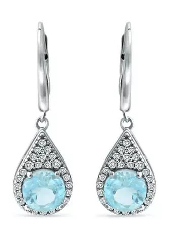 Belk 
Co. 3.25 ct. t.w. Swiss Blue Topaz and Created White Sapphire Lever Back Drop Earrings in Sterling Silver
