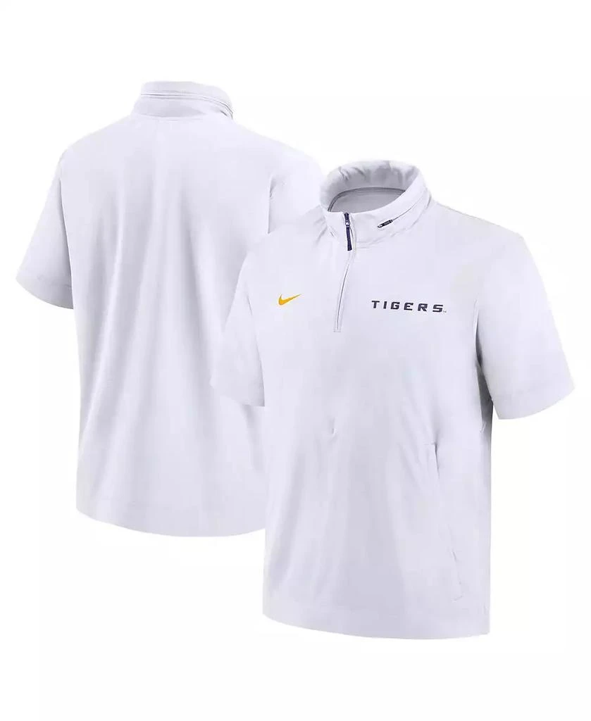 NIKE Men's White LSU Tigers 2024 Sideline Coach Short Sleeve Half-Zip Hoodie Jacket 1