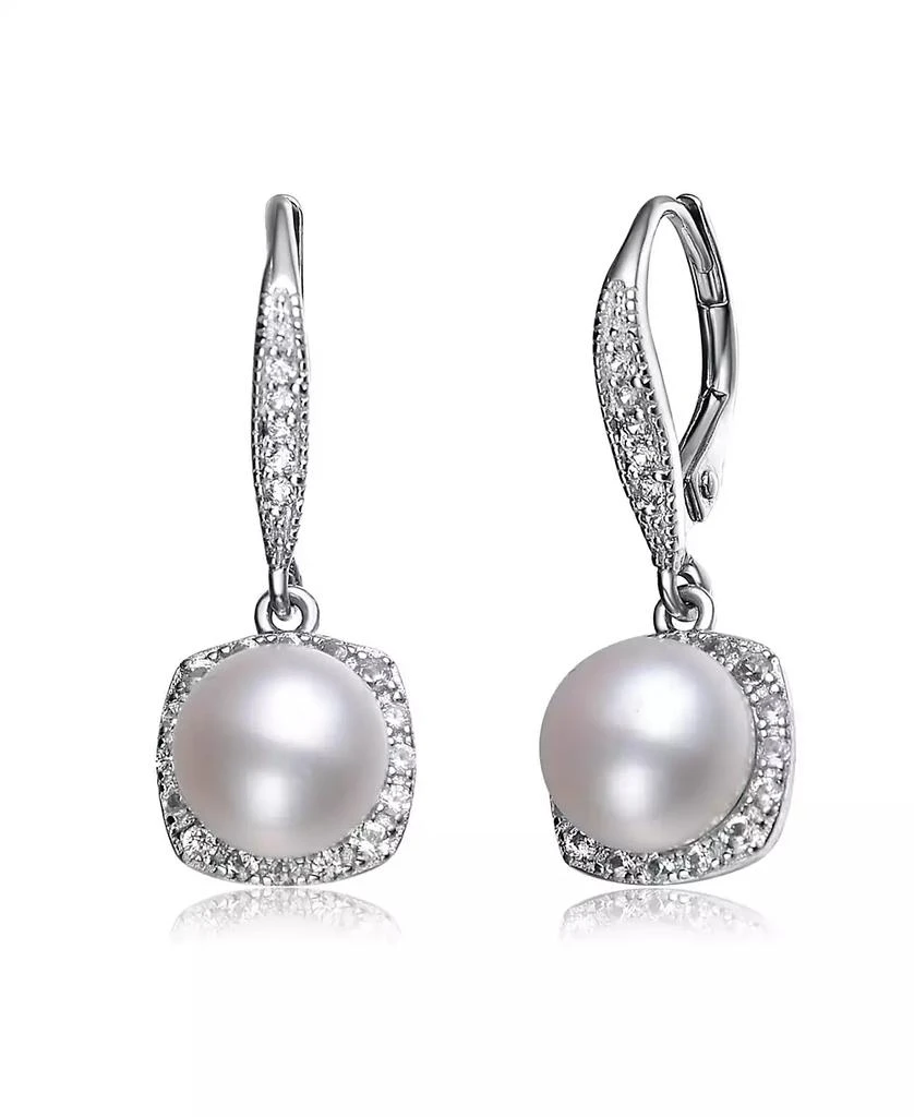 Genevive CZ Sterling Silver Pearl Drop Earrings