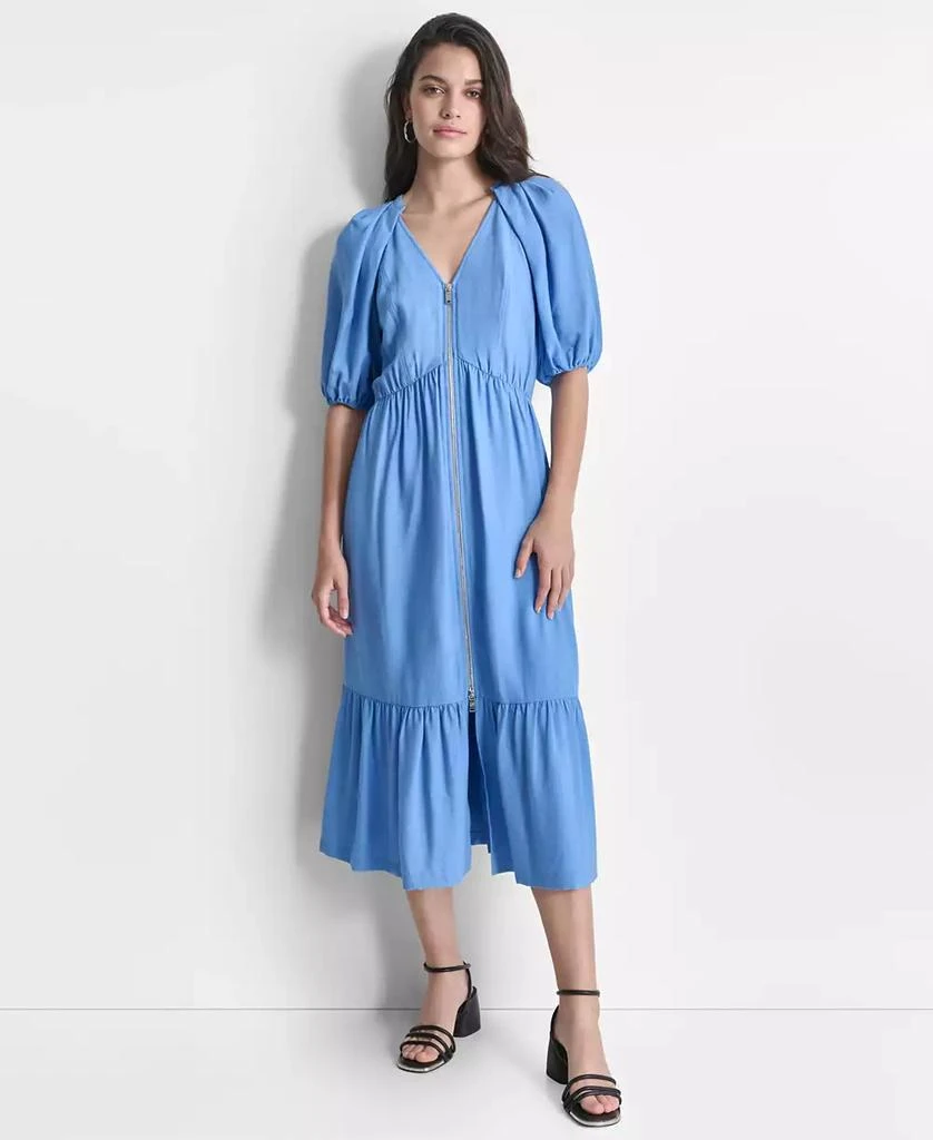 DKNY Women's Puff Sleeve Dress with Zipper 1