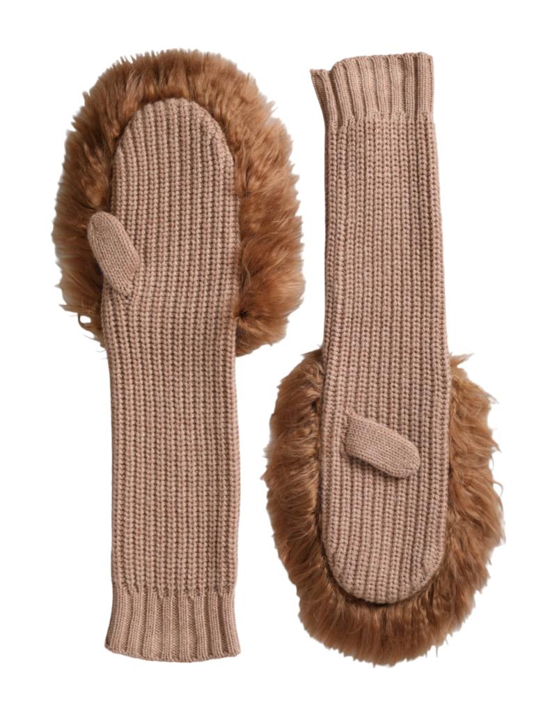 Dolce & Gabbana Cashmere Knitted Fur Mid Arm Mitten Women's Gloves