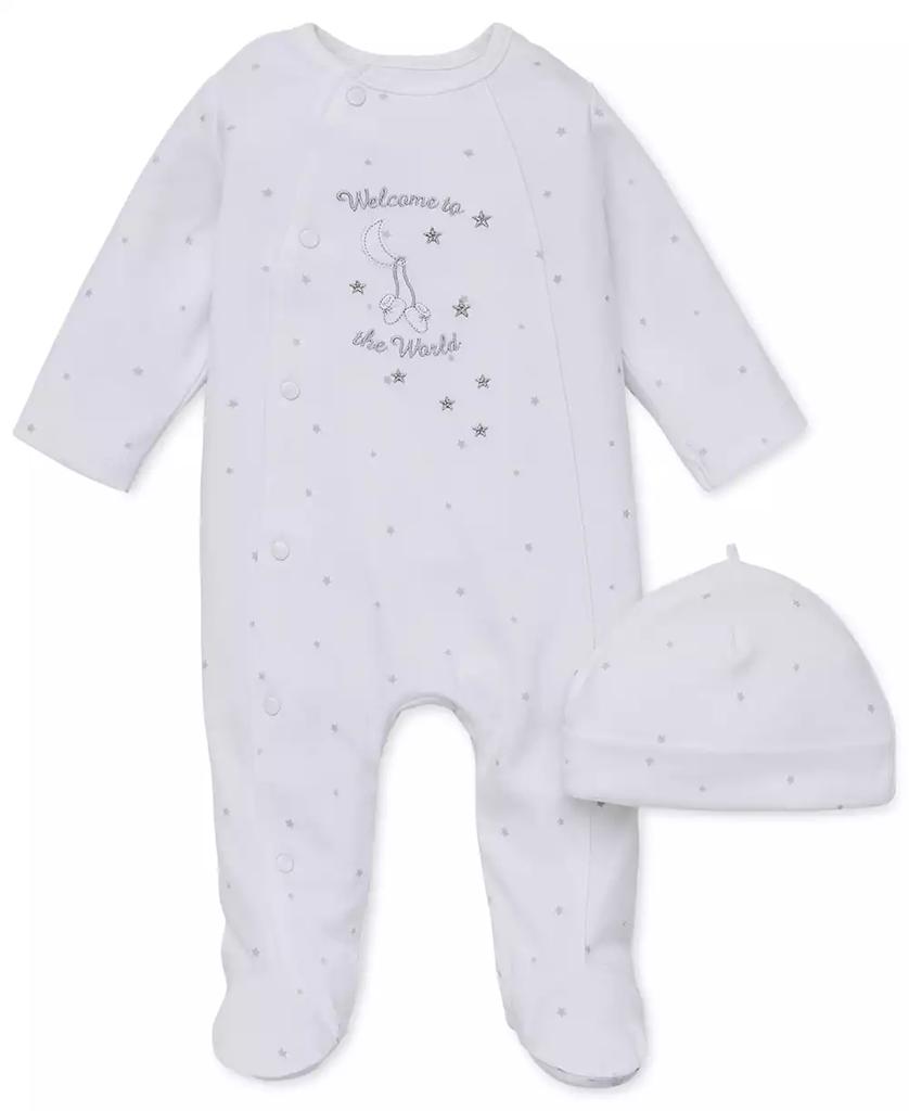 Little Me Baby Boys or Baby Girls Welcome To World Footed Coverall and Hat, 2 Piece Set