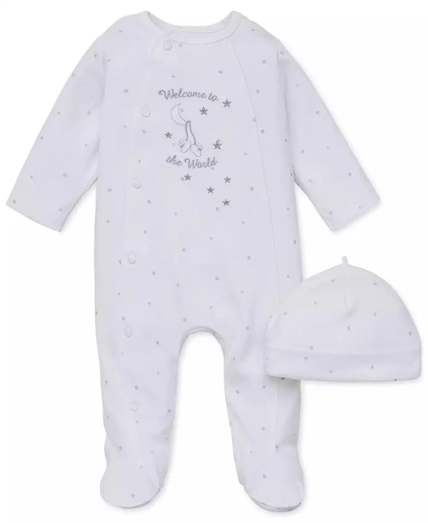 Little Me Baby Boys or Baby Girls Welcome To World Footed Coverall and Hat, 2 Piece Set 1