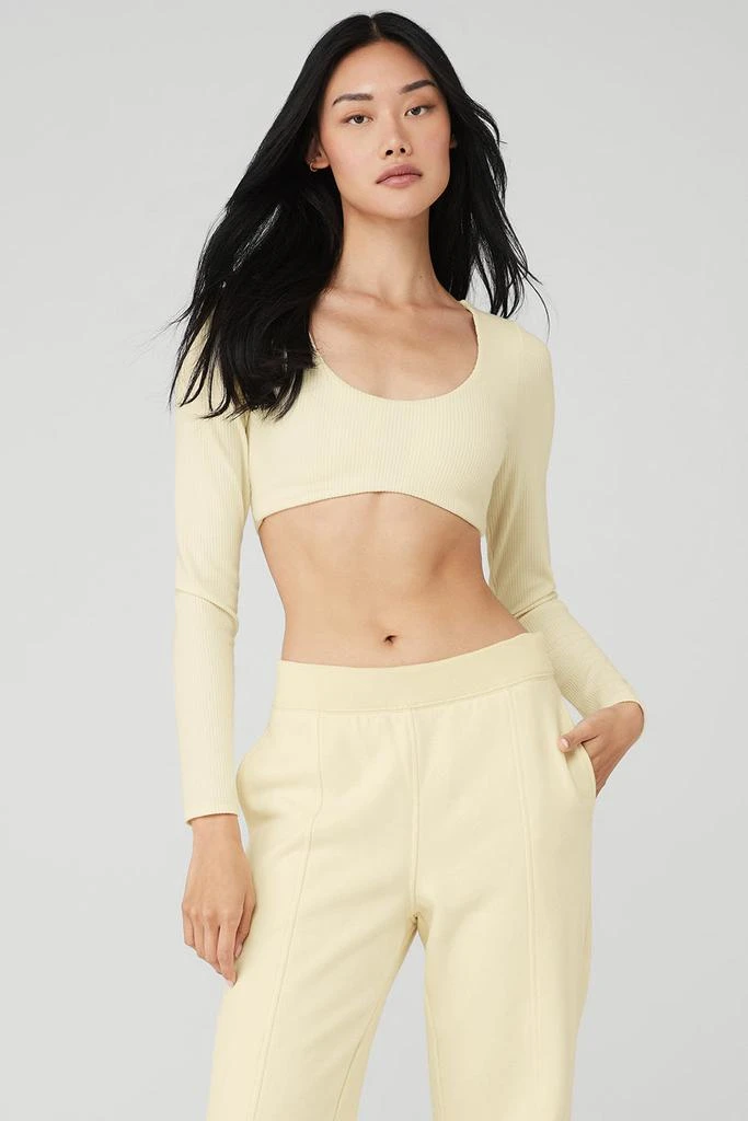 Alo Ribbed Defined Long Sleeve Bra - French Vanilla 1