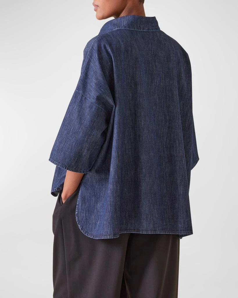 Eskandar Sloped Shoulder Wide A-Line Denim Shirt 5