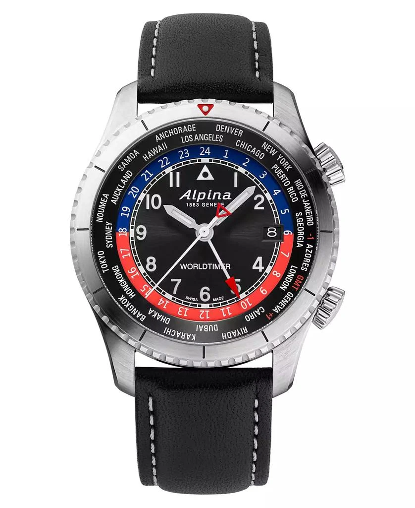 Alpina Men's Swiss Startimer Pilot Black Leather Strap Watch 41mm 1