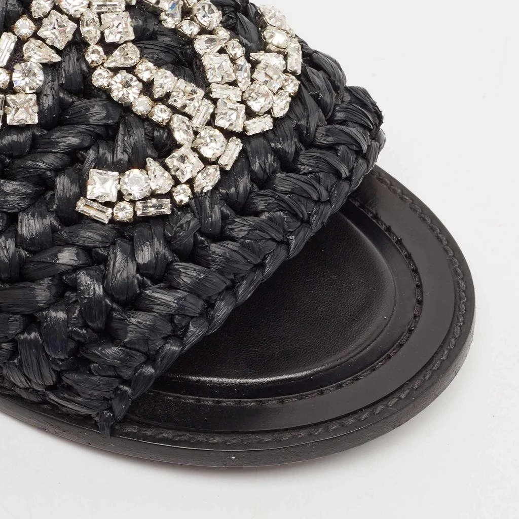 Shop Chanel Black Braided Raffia Crystal Embellished CC Flat