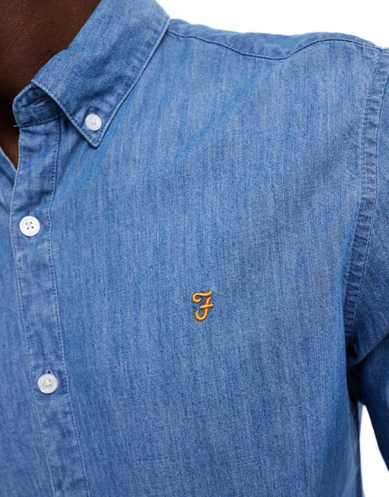Farah Farah Brewer slim fit denim long sleeve shirt in blue 2
