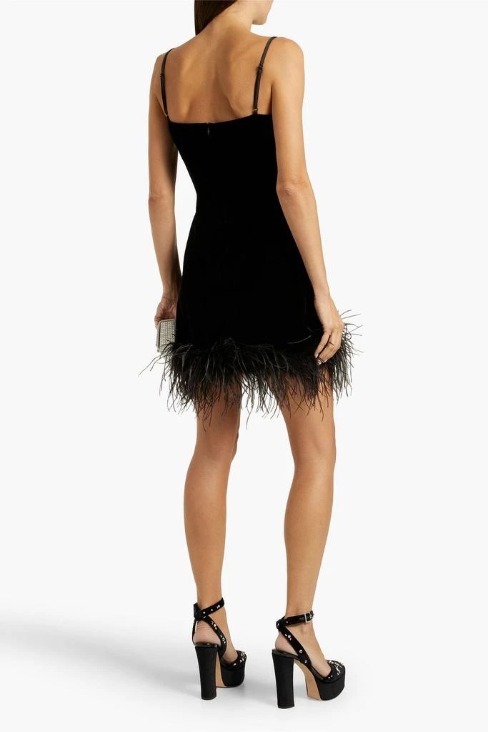 HVN Valentina feather-trimmed velvet mini dress 3