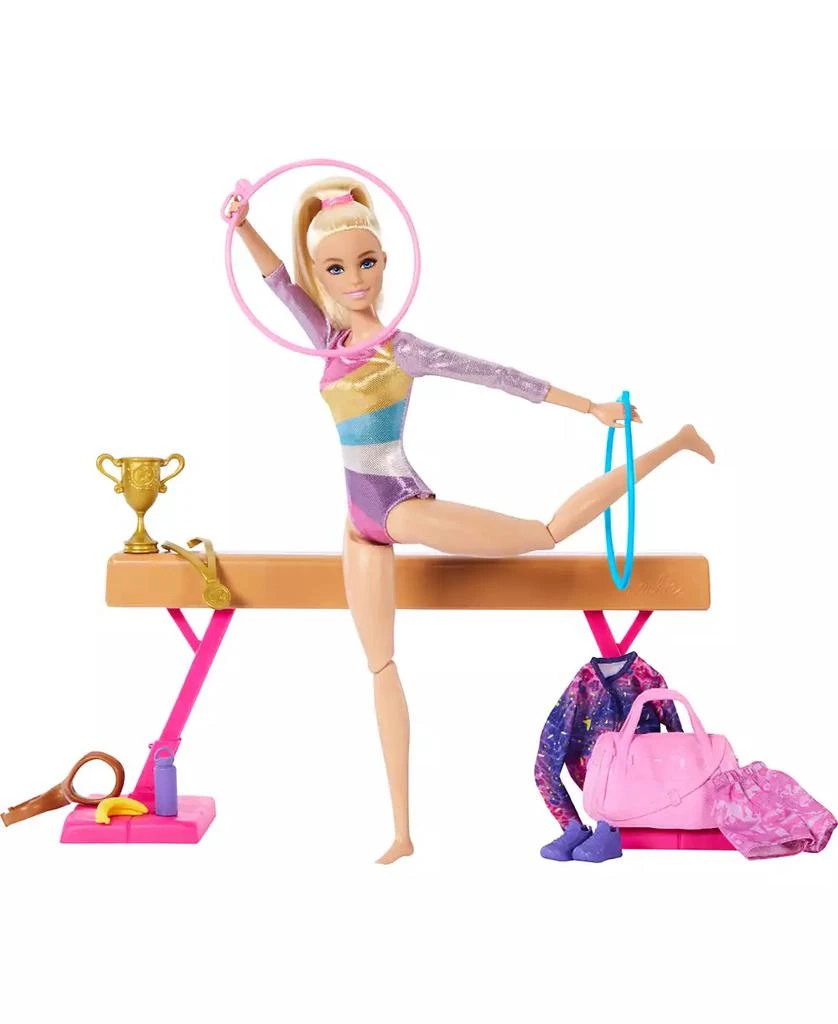 Barbie Gymnastics Play Set with Blonde Fashion Doll, Balance Beam, 10 Plus Accessories and Flip Feature 1