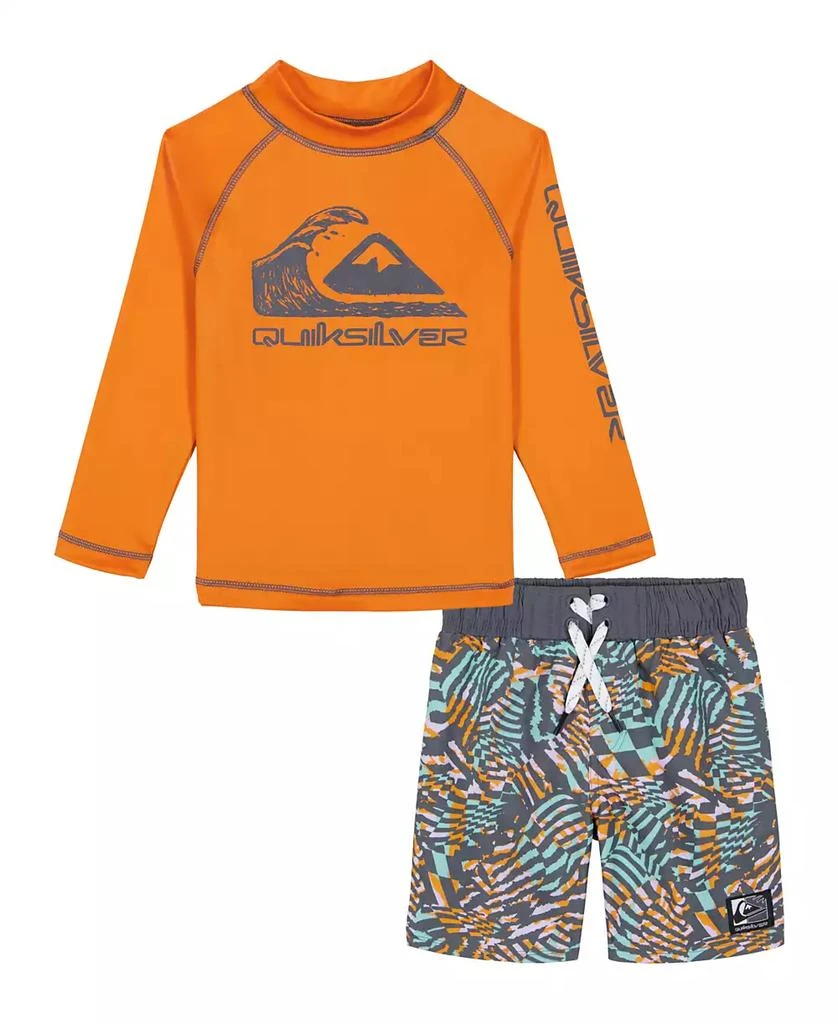 Quiksilver Little and Toddler Boys Long Sleeve Rashguard and Pattern Boardshorts, 2 Piece Set 1