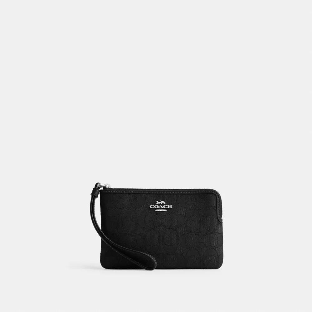 Coach Corner Zip Wristlet In Signature Jacquard