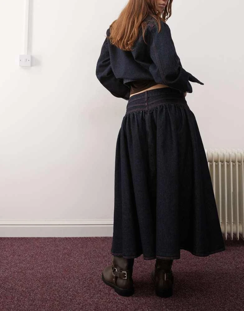 COLLUSION COLLUSION denim drop waist midi skirt co-ord in rinse wash 3