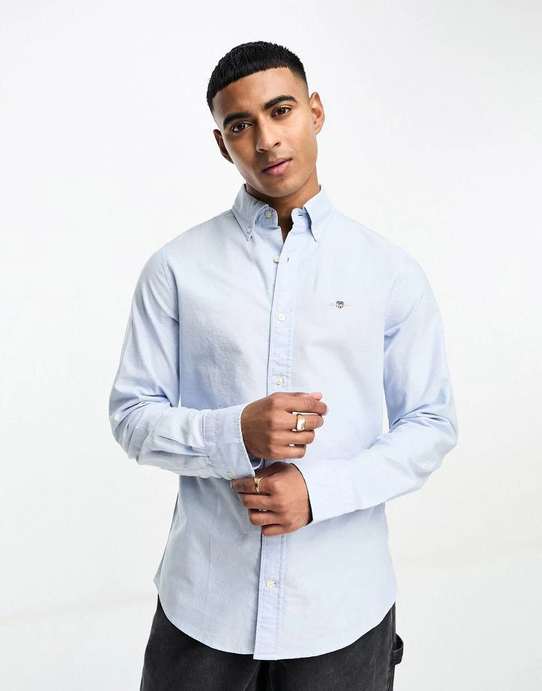 Gant GANT icon logo slim fit oxford shirt in light blue 1