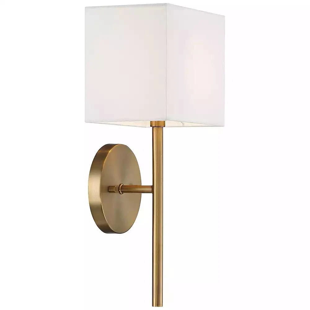 Possini Euro Design Modern Wall Sconce Lighting Warm Brass Hardwired 16 1/4" High Fixture Rectangular Linen Bedroom Home Living Room 3