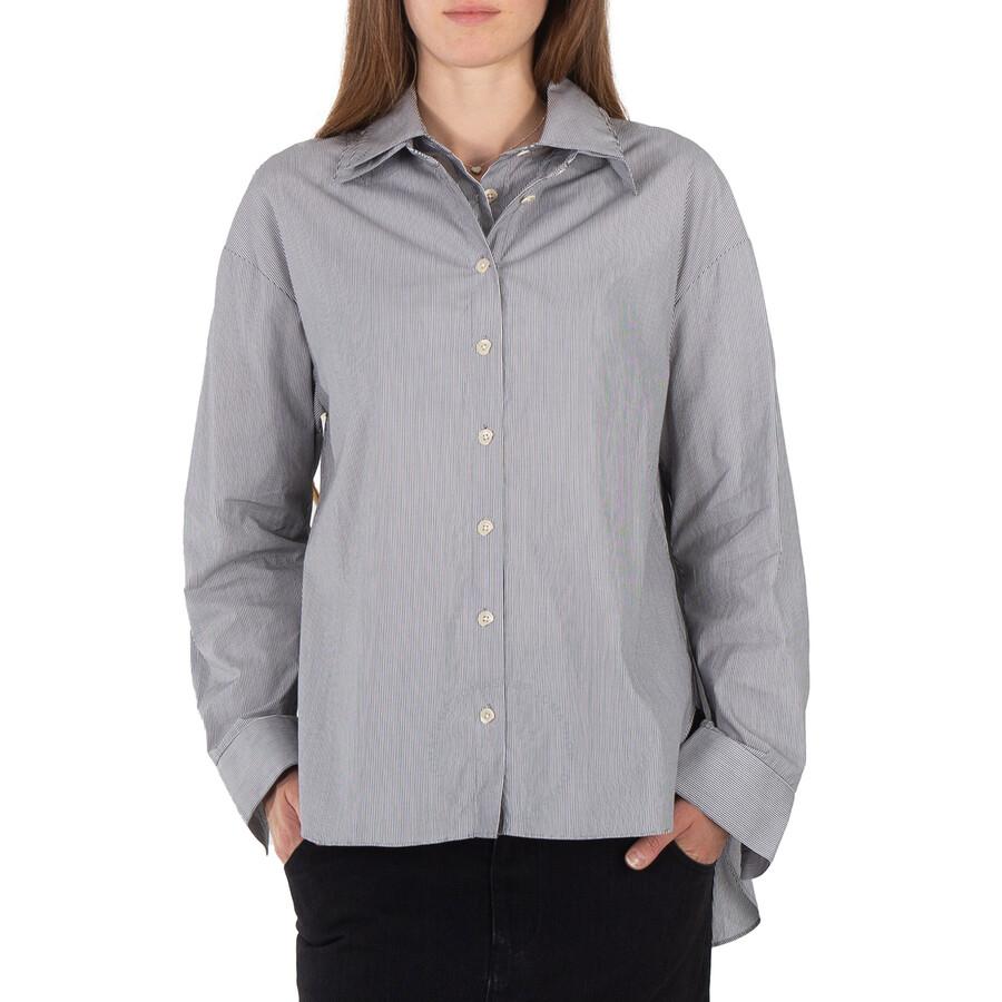 Tibi Double Collar Micro Stripe Cotton Shirt