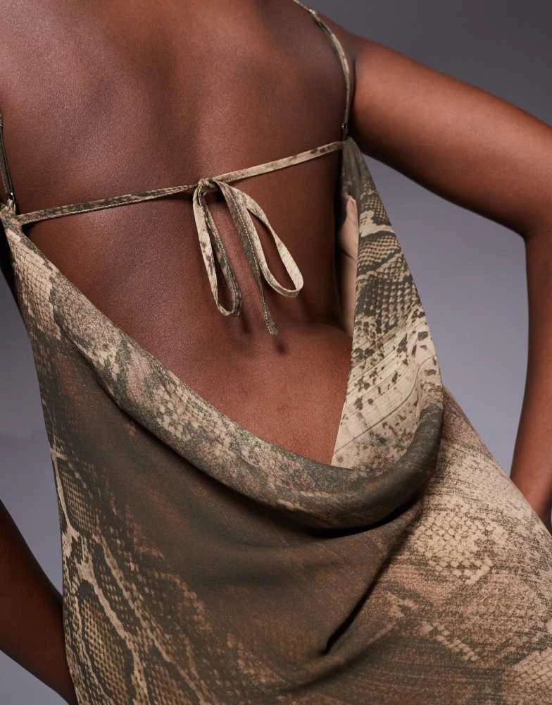 I.AM.GIA I.AM.GIA Zeta georgette chiffon tie back cowl detail thigh split maxi dress in BROWN SNAKE - BROWN SNAKE - S - UK 8