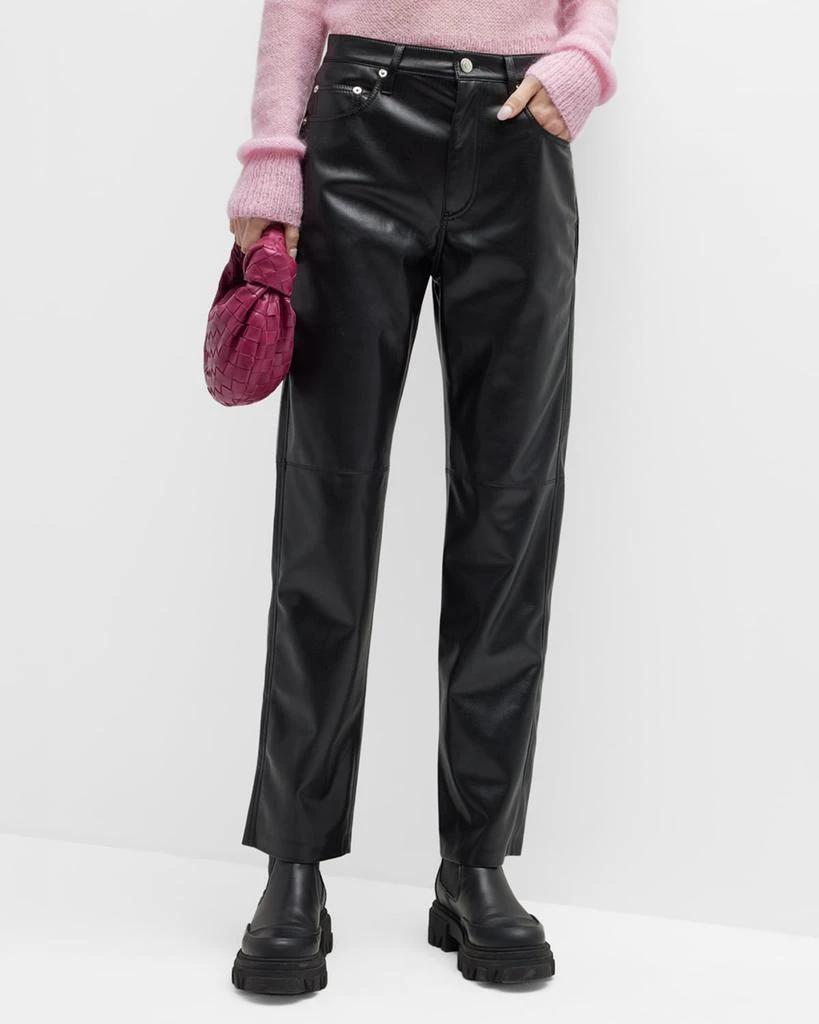 Nanushka Vinni Mid-Rise Straight Leather Ankle Pants 1