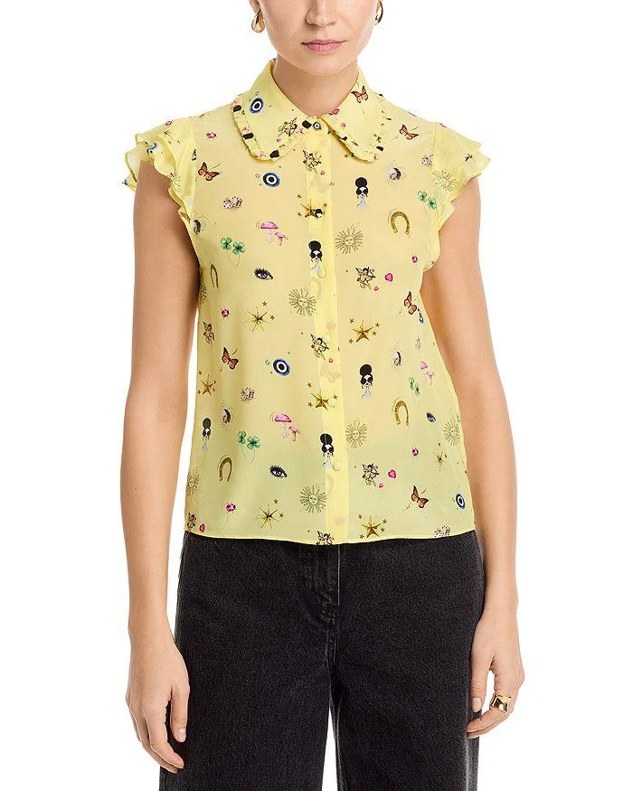 Alice + Olivia Martel Silk Flutter Sleeve Blouse