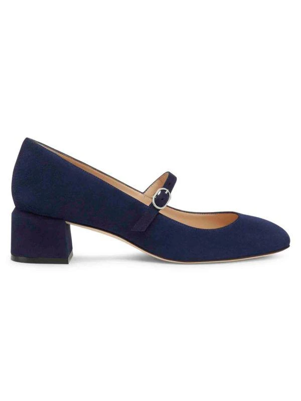 Stuart Weitzman 45MM Gabby Block Heel Suede Mary Jane Pumps 1