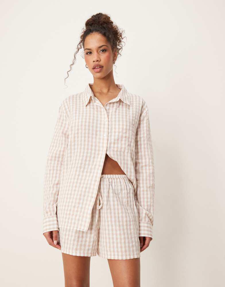 Luna Luna oversized pyjama shorts co-ord  in beige