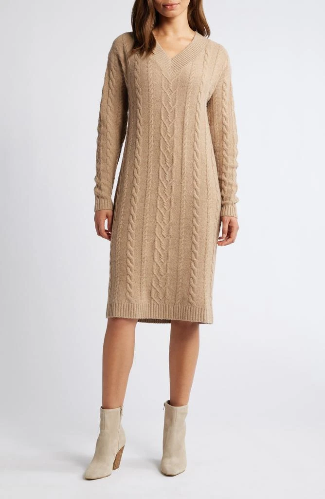 Caslon Long Sleeve Cable Stitch Sweater Dress 1